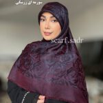 روسری ابریشم ژاکارد لمه گل رز - Image 9