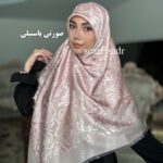 روسری ابریشم ژاکارد لمه گل رز - Image 2
